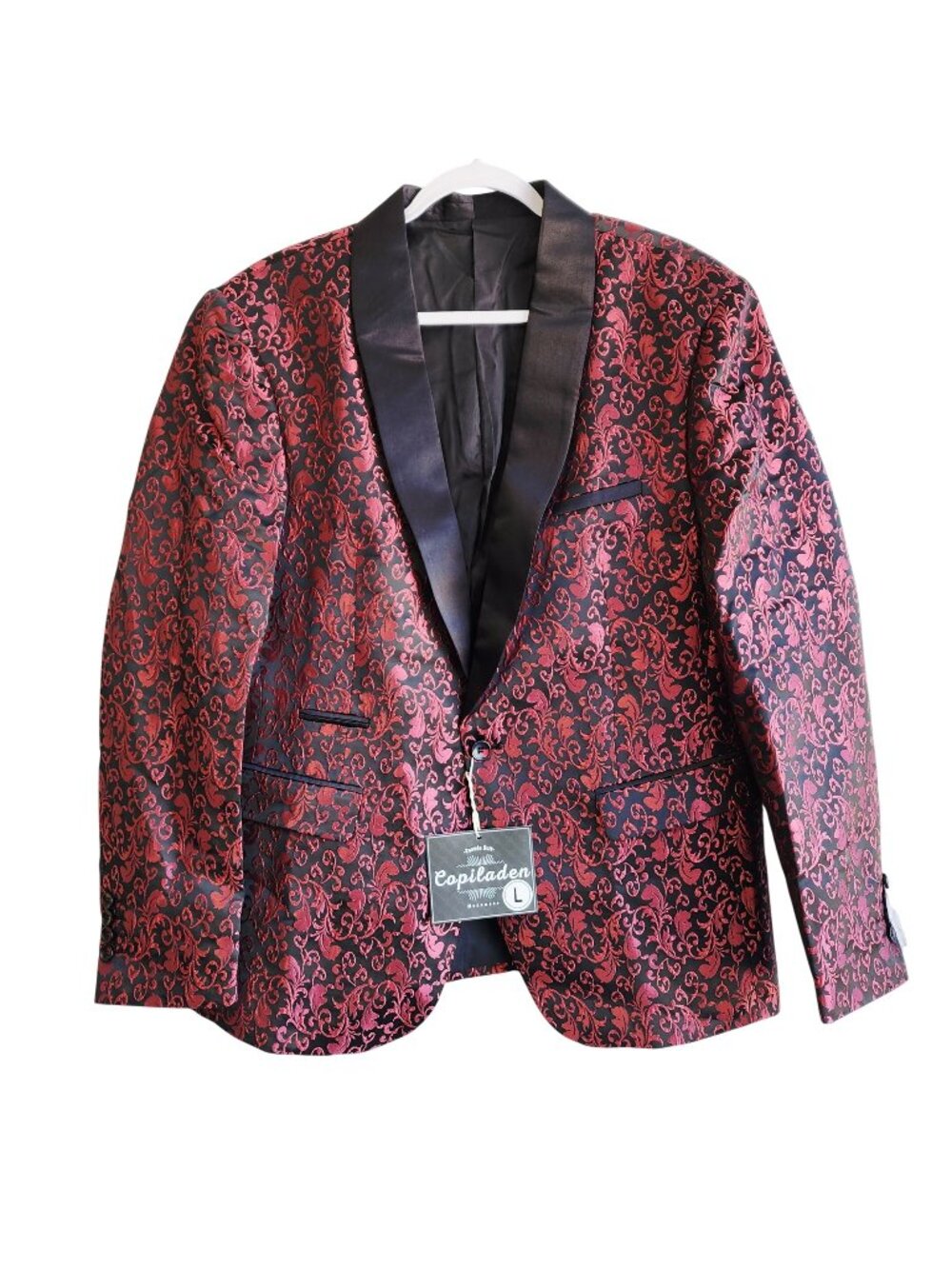 Mens Red Brocade Shawl Collar Blazer